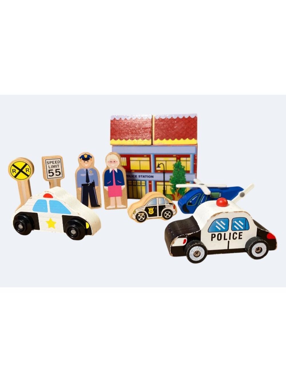 Wooden Playset With Police Station Police Cars Figure & Accessories For Kids